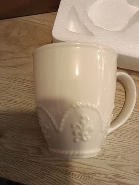 Princess House Ivory Embossed Ceramic Coffee Mug